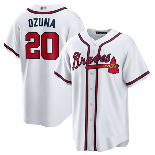 #20 Marcell Ozuna Player A.Braves White Home Replica Baseball Jerseys baseball jersey product view 1