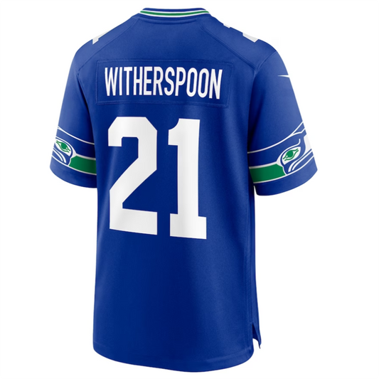 #21 Devon Witherspoon Player S.Seahawks Royal Throwback Game Football Jerseys football jersey product view 1