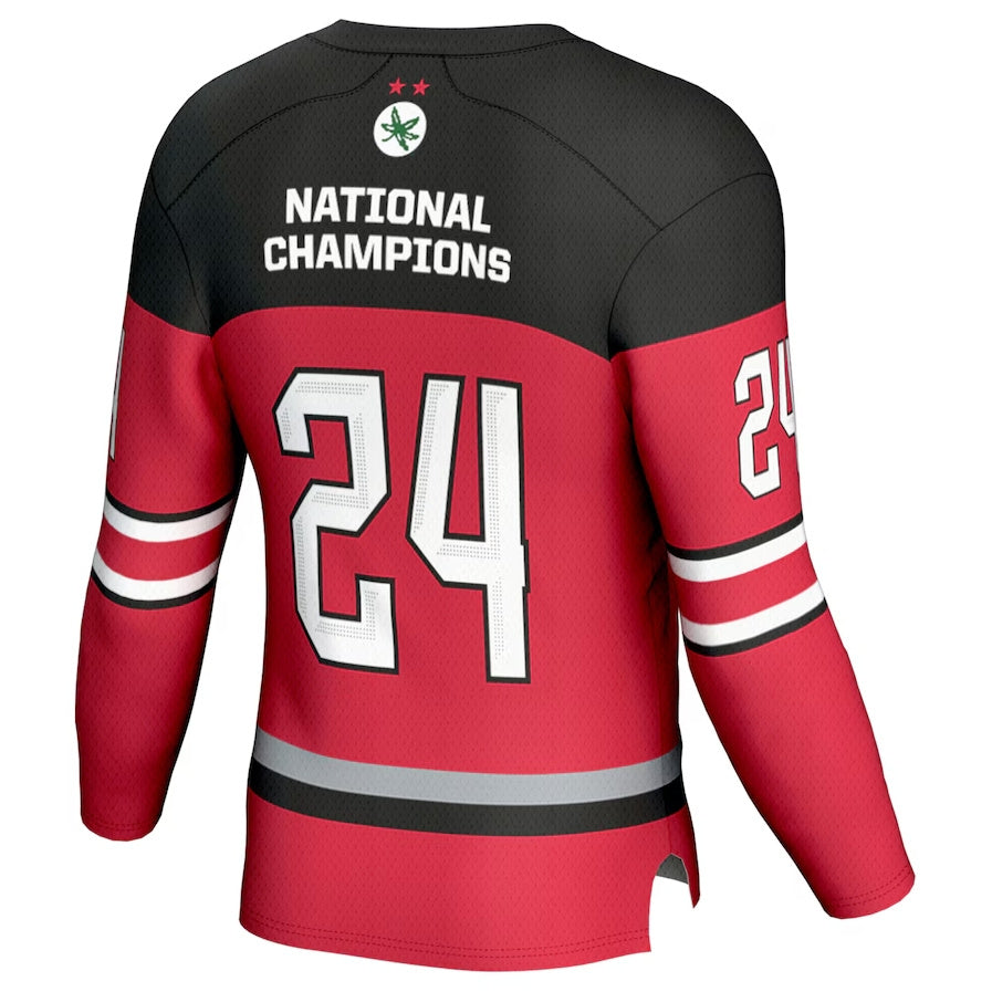O.State Buckeyes #24 Player Ice Hockey National Champions Fashion Jersey - Scarlet American College Jerseys hockey jersey product view 1