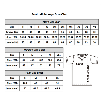 Football jersey size chart