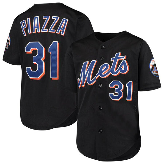 #31 Mike Piazza Black NY.Mets Cooperstown Collection Mesh Batting Game Player Baseball Jerseys baseball jersey product view 1