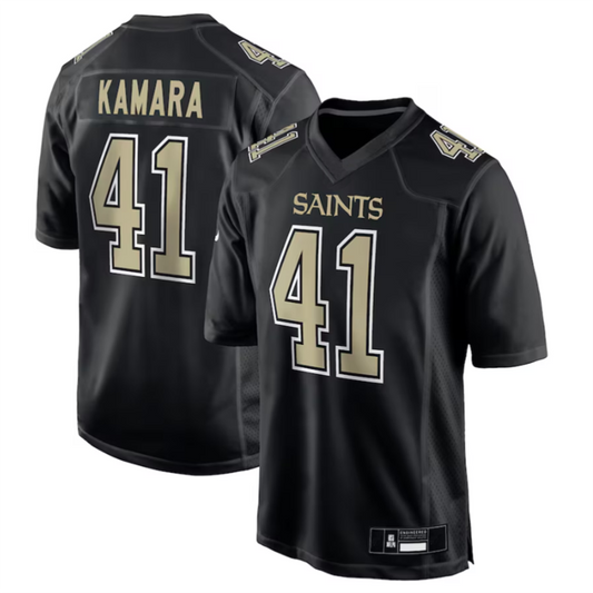 #41 Alvin Kamara Player NO.Saints Carbon Black Fashion Game Football Jerseys football jersey product view 1