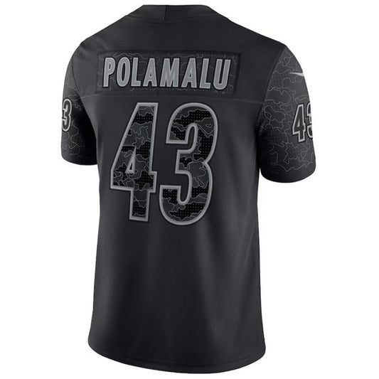 #43 Troy Polamalu Player P.Steelers Black RFLCTV Limited Football Jerseys football jersey product view 1