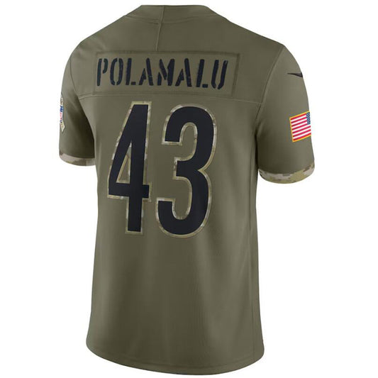 #43 Troy Polamalu Player P.Steelers Olive Salute To Service Game Football Jerseys football jersey product view 1