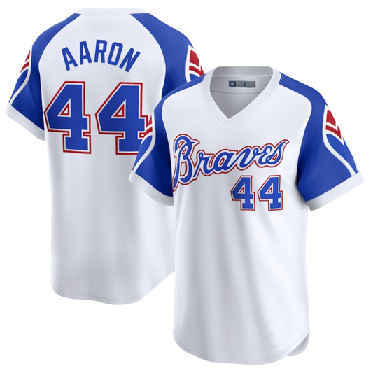 #44 Hank Aaron Player A.Braves White Throwback Cooperstown Limited Baseball Jerseys baseball jersey product view 1