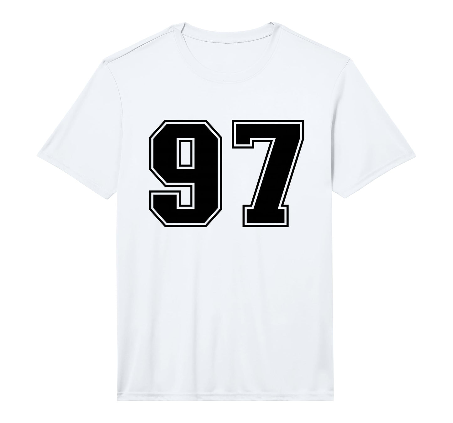 Number 97 Black Sports Team Varsity Number T-Shirt - Trendy Graphic Unisex - T-Shirt, Sweatshirt, Hoodie