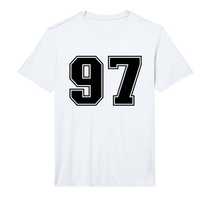 Number 97 Black Sports Team Varsity Number T-Shirt - Trendy Graphic Unisex - T-Shirt, Sweatshirt, Hoodie