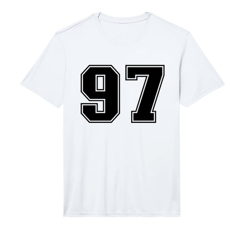 Number 97 Black Sports Team Varsity Number T-Shirt - Trendy Graphic Unisex - T-Shirt, Sweatshirt, Hoodie