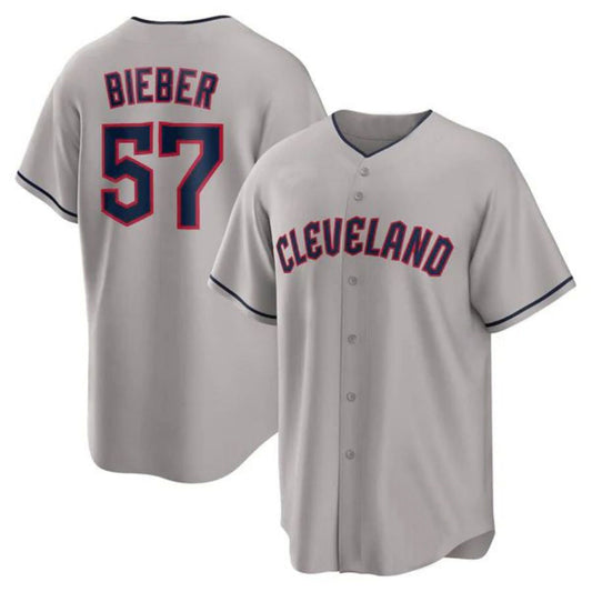 #57 Shane Bieber Player C.Guardians Gray Replica Game Baseball Jerseys baseball jersey product view 1