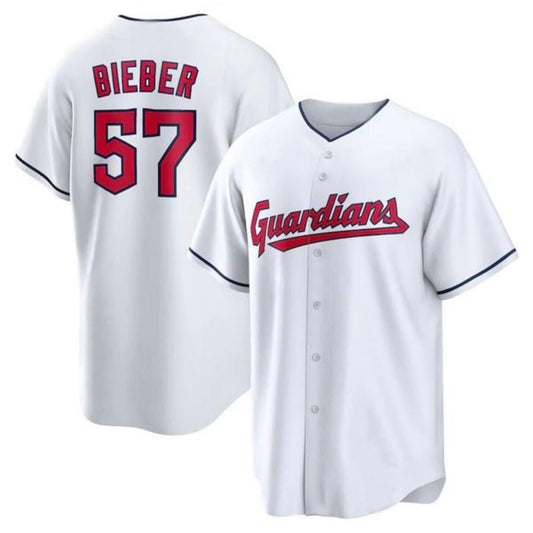 #57 Shane Bieber Player C.Guardians White Replica Game Baseball Jerseys baseball jersey product view 1