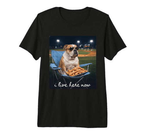 Funny Bull Dog Baseball Mom I Live Here T-Shirt - Unique Graphic Men Women - T-Shirt, Sweatshirt, Hoodie