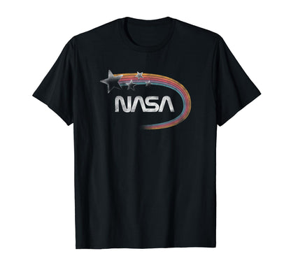 Nasa Faded Rainbow Stars White Worm Logo T-Shirt - Trendy Graphic Men Women - T-Shirt, Sweatshirt, Hoodie