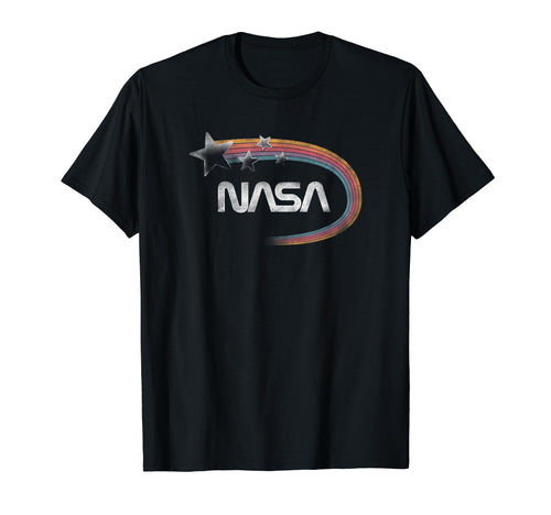 Nasa Faded Rainbow Stars White Worm Logo T-Shirt - Trendy Graphic Men Women - T-Shirt, Sweatshirt, Hoodie