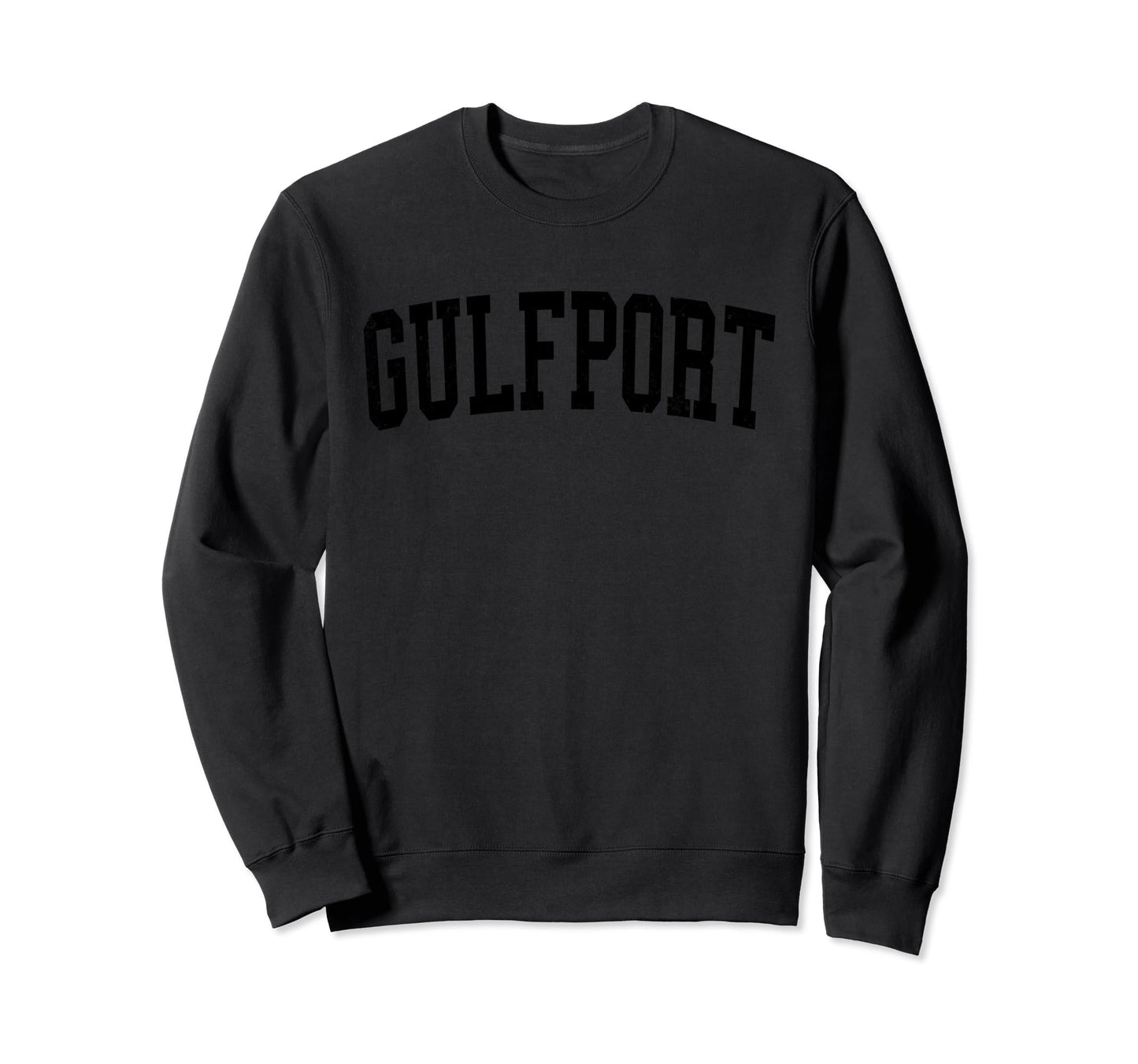 Gulfport Ms Distressed Black Varsity Sweatshirt - Trendy Graphic for Adults - T-Shirt, Sweatshirt, Hoodie