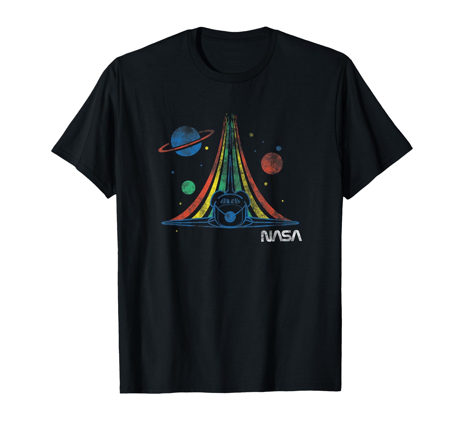 Nasa Space Shuttle Rainbow Stars Badge T-Shirt - Novelty Apparel for Adults - T-Shirt, Sweatshirt, Hoodie