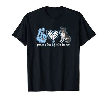 Peace Love Boston Terrier Boston Terrier Hoodie - Fun Novelty Design Unisex - T-Shirt, Sweatshirt, Hoodie