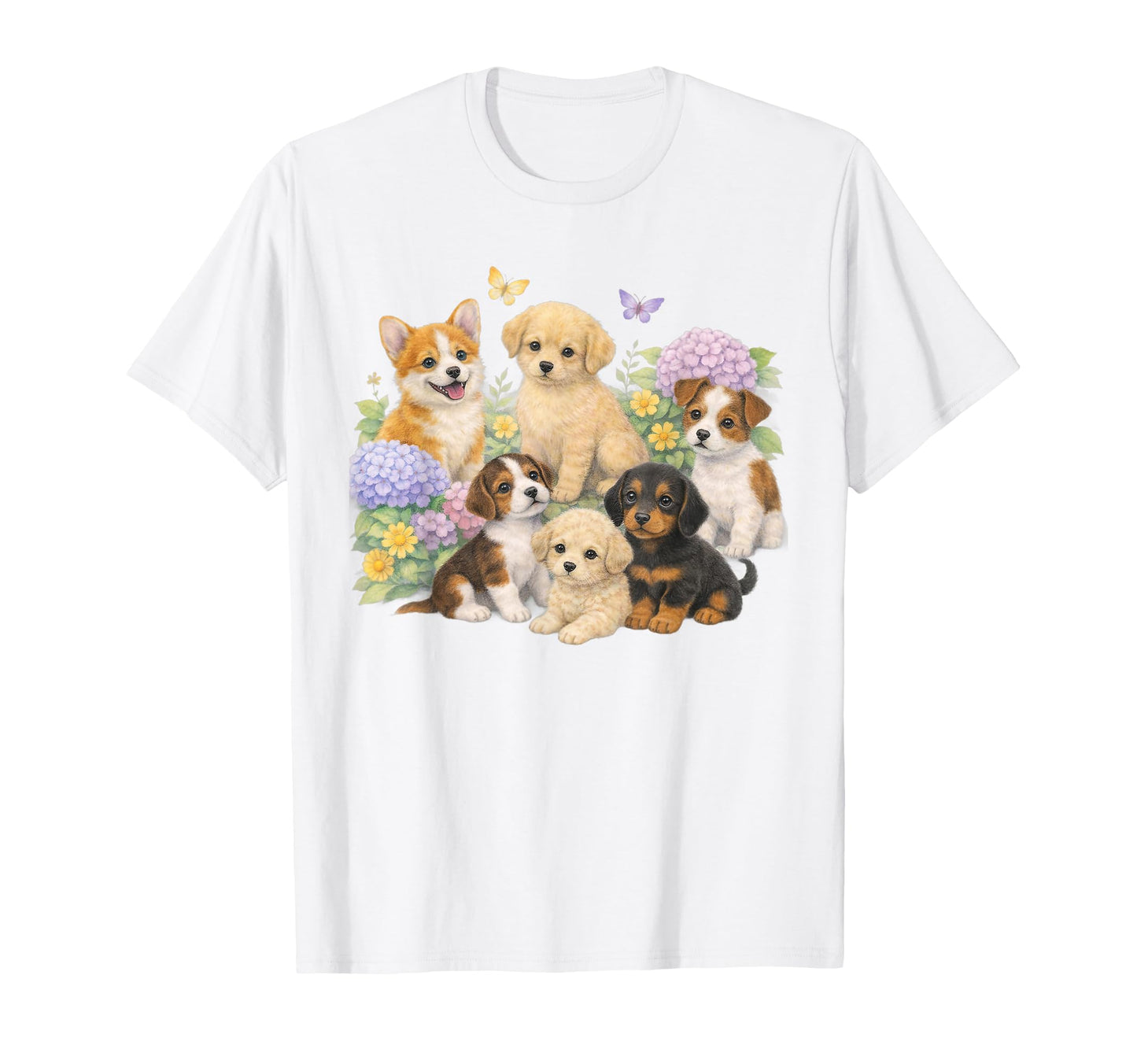 Puppies 90S Puppy Boho Spring Floral T-Shirt - Streetwear Style Men Women - T-Shirt, Sweatshirt, Hoodie