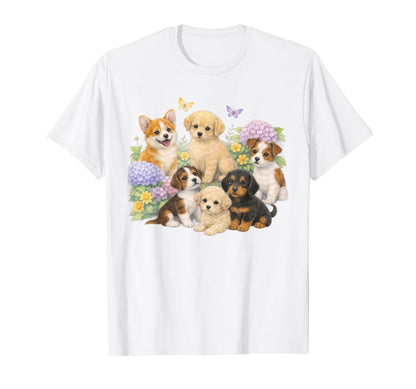 Puppies 90S Puppy Boho Spring Floral T-Shirt - Streetwear Style Men Women - T-Shirt, Sweatshirt, Hoodie