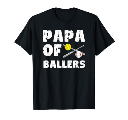 Papa Ballers Softball Baseball Papa T-Shirt - Graphic Print for Adults - T-Shirt, Sweatshirt, Hoodie