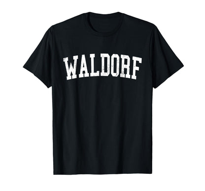 Waldorf Md Distressed White Varsity T-Shirt - Aesthetic Graphic Men Women - T-Shirt, Sweatshirt, Hoodie