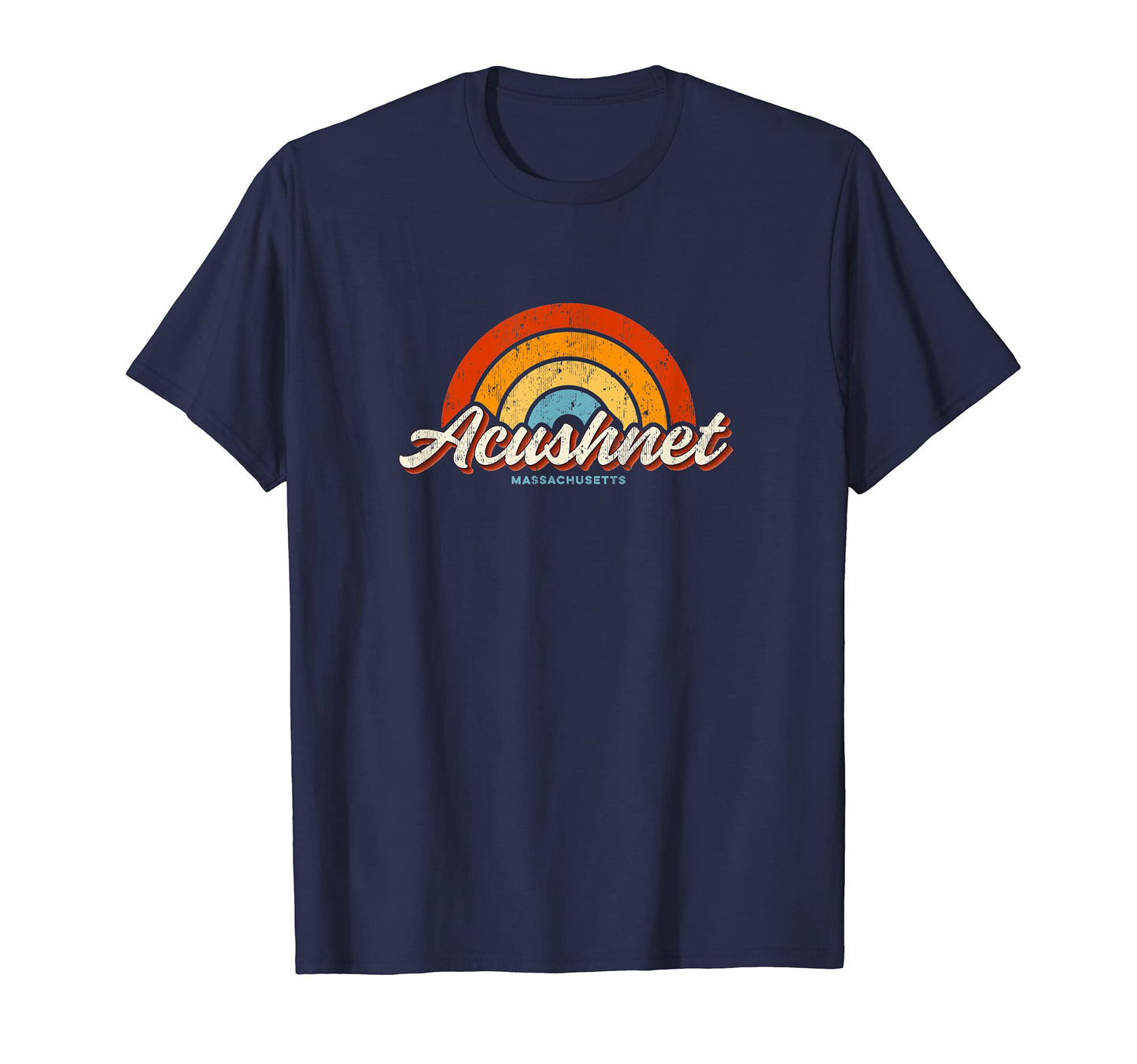 Acushnet Massachusetts Ma Rainbow 70S T-Shirt - Minimalist Print Unisex - T-Shirt, Sweatshirt, Hoodie