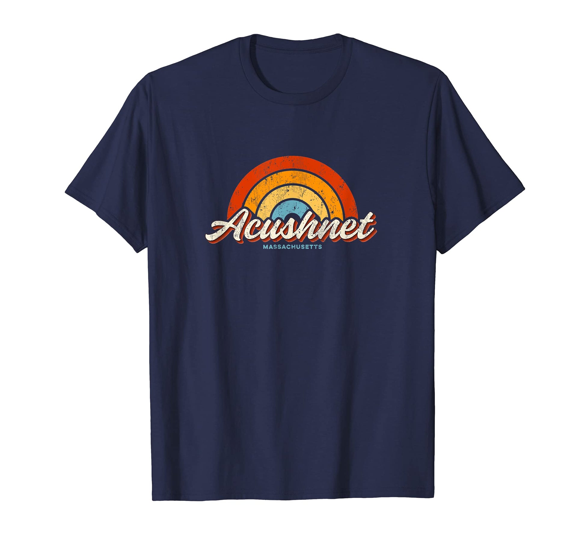 Acushnet Massachusetts Ma Rainbow 70S T-Shirt - Minimalist Print Unisex - T-Shirt, Sweatshirt, Hoodie