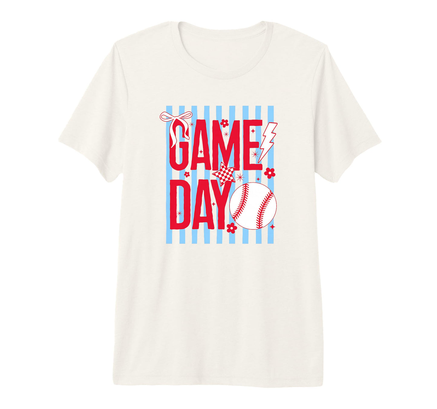 Game Day Baseball Mom Red Blue Striped T-Shirt - Trendy Graphic for Adults - T-Shirt, Sweatshirt, Hoodie