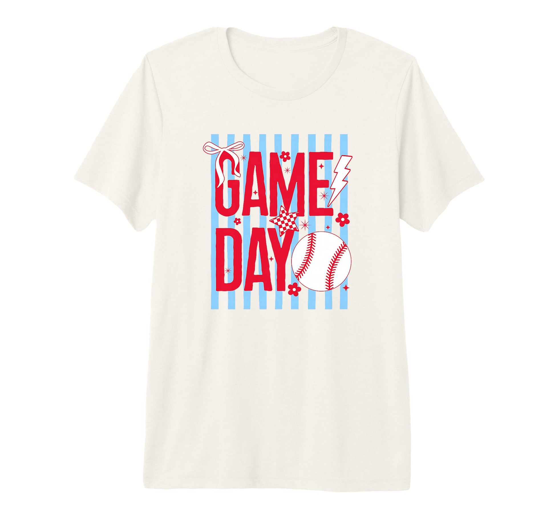 Game Day Baseball Mom Red Blue Striped T-Shirt - Trendy Graphic for Adults - T-Shirt, Sweatshirt, Hoodie
