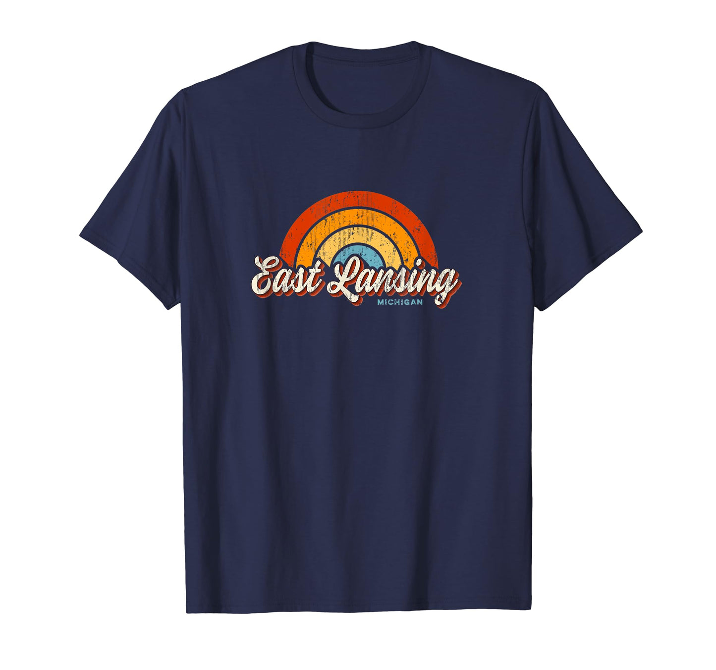 East Lansing Michigan Mi Rainbow 70S T-Shirt - Custom Art Print Men Women - T-Shirt, Sweatshirt, Hoodie