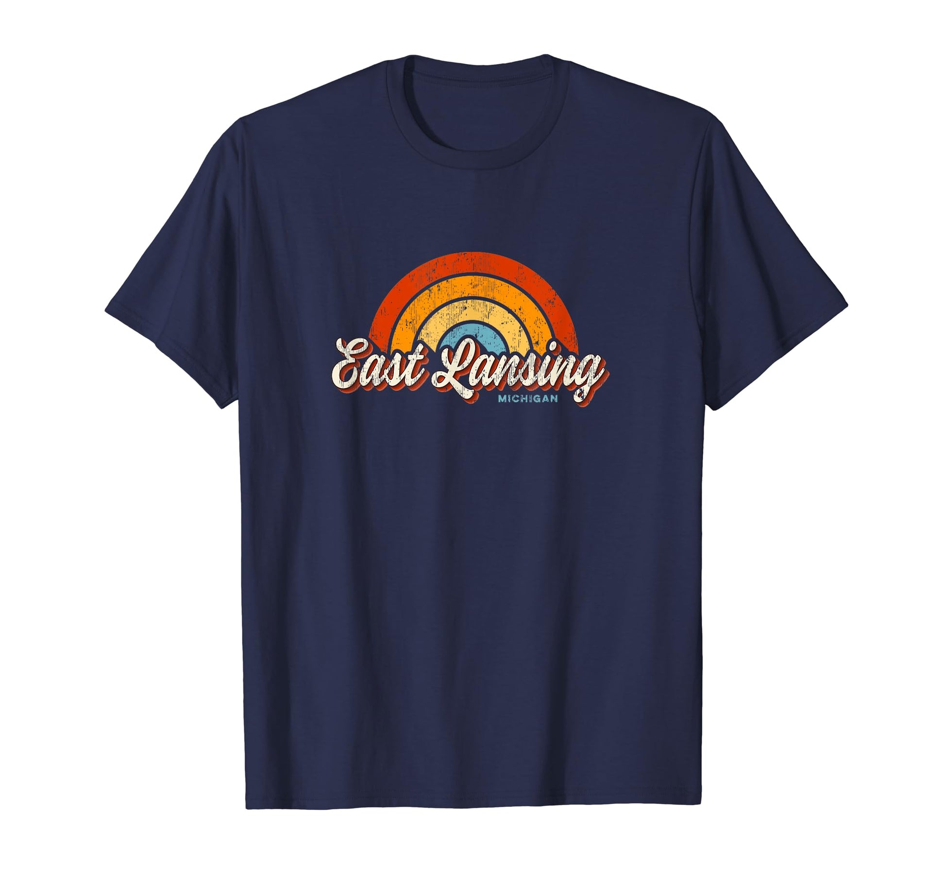 East Lansing Michigan Mi Rainbow 70S T-Shirt - Custom Art Print Men Women - T-Shirt, Sweatshirt, Hoodie