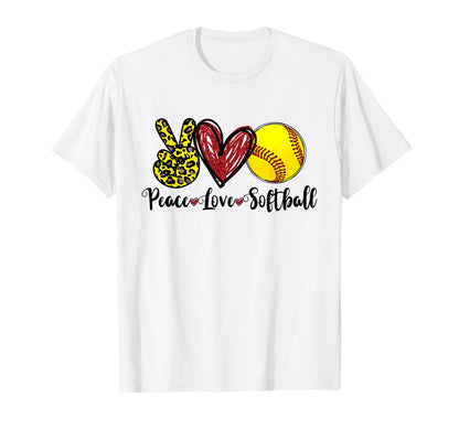 Peace Love Softball Teen Leopard T-Shirt - Aesthetic Graphic Men Women - T-Shirt, Sweatshirt, Hoodie