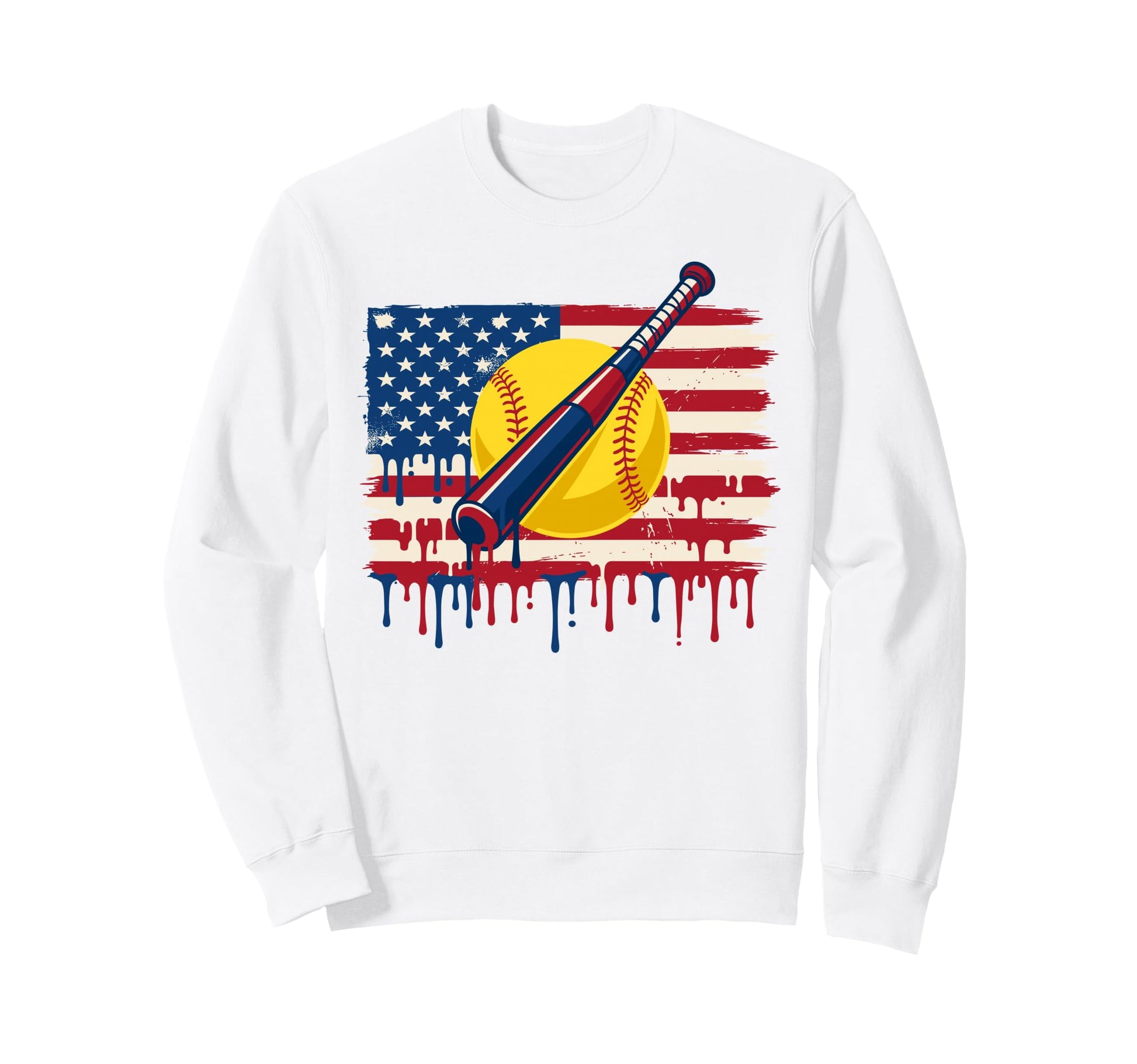 Softball American Flag Dripping Ice Drip Sweatshirt - Graphic Print Unisex - T-Shirt, Sweatshirt, Hoodie