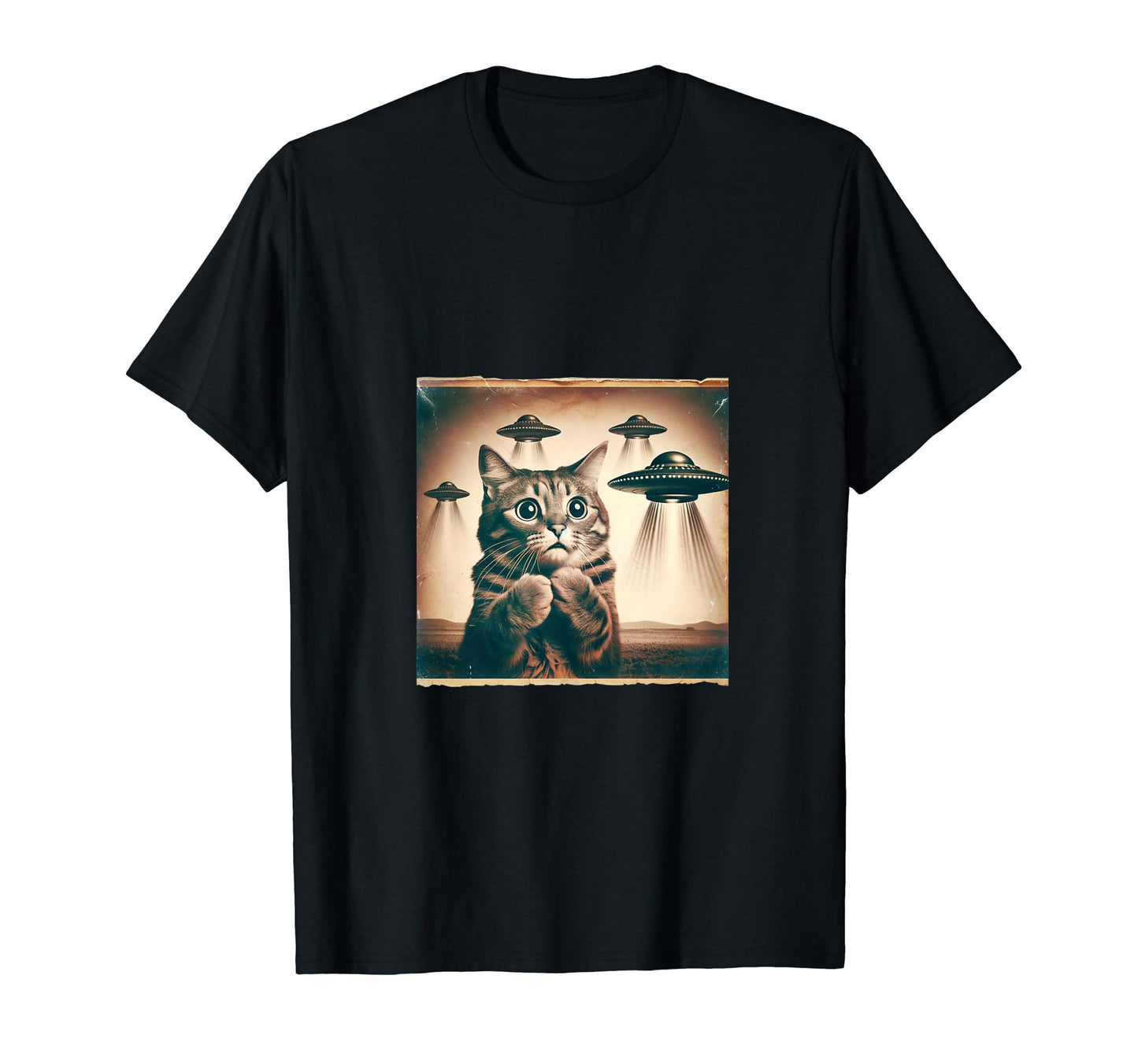 Spooked Cat Selfie Ufos Funny T-Shirt - Fun Novelty Design Men Women - T-Shirt, Sweatshirt, Hoodie