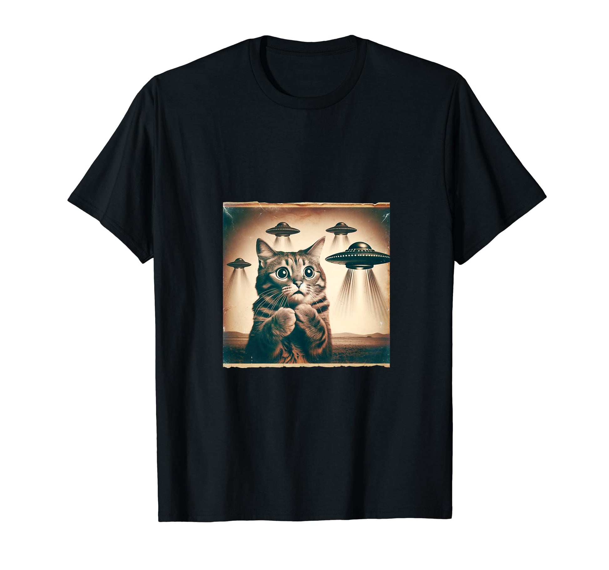 Spooked Cat Selfie Ufos Funny T-Shirt - Fun Novelty Design Men Women - T-Shirt, Sweatshirt, Hoodie