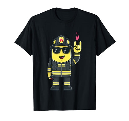 Firefighter Mascot Rock Hand Sign T-Shirt - Aesthetic Graphic for Adults - T-Shirt, Sweatshirt, Hoodie