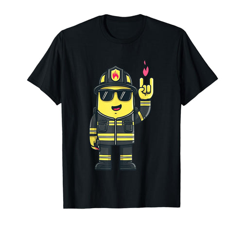 Firefighter Mascot Rock Hand Sign T-Shirt - Aesthetic Graphic for Adults - T-Shirt, Sweatshirt, Hoodie