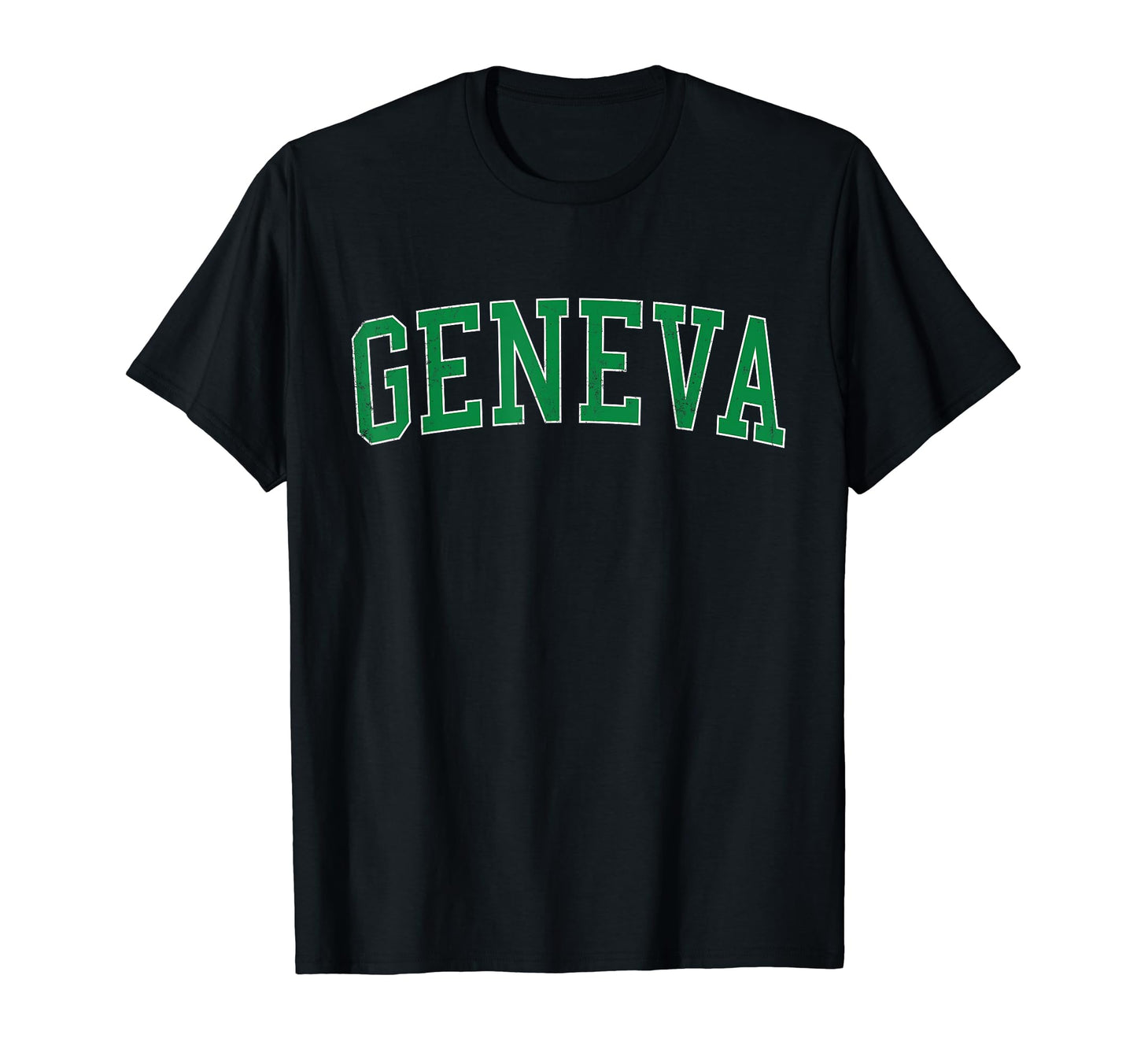 Geneva Ny Distressed Green Varsity T-Shirt - Streetwear Style Unisex - T-Shirt, Sweatshirt, Hoodie