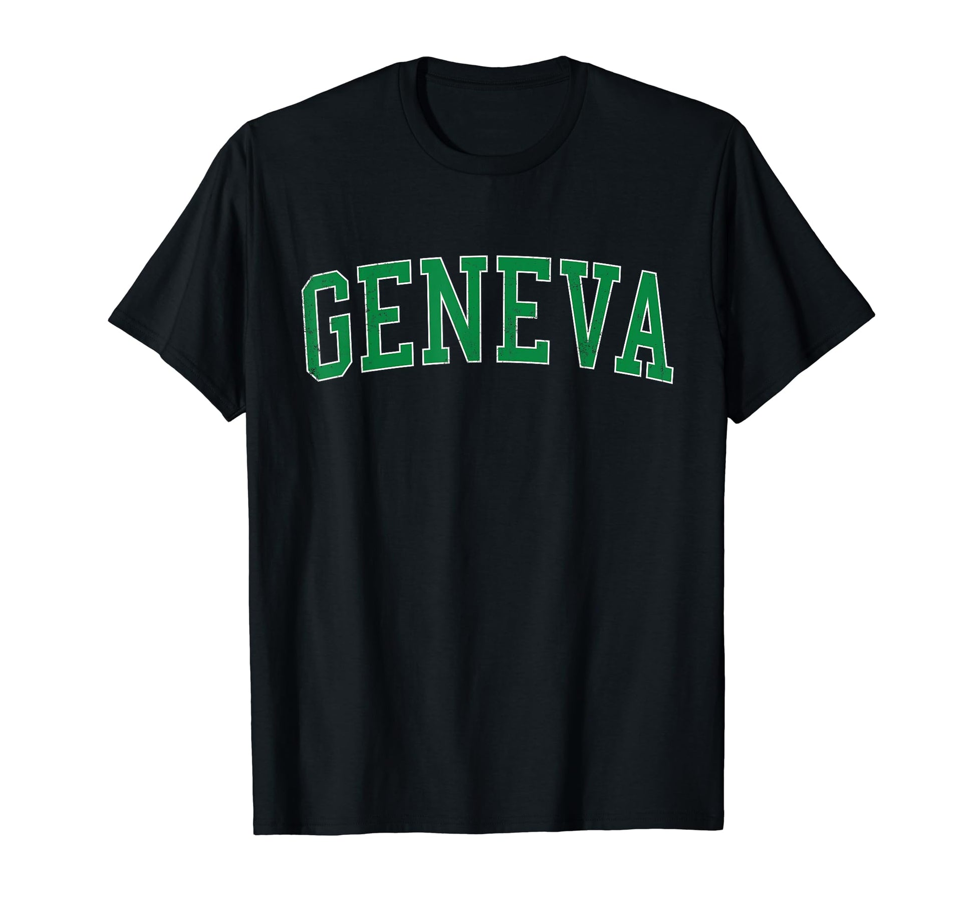 Geneva Ny Distressed Green Varsity T-Shirt - Streetwear Style Unisex - T-Shirt, Sweatshirt, Hoodie