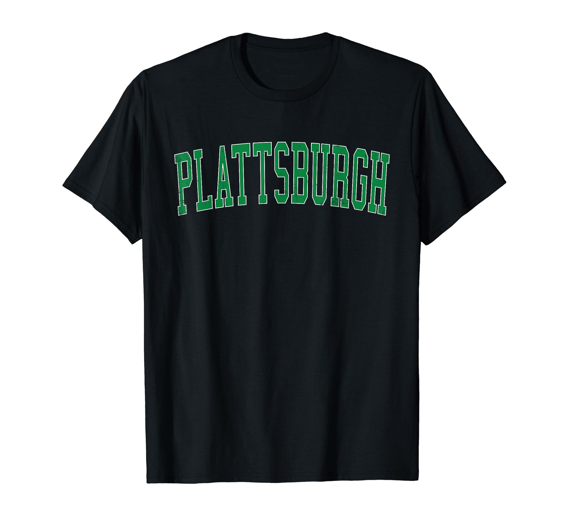 Plattsburgh Ny Distressed Green Varsity T-Shirt - Graphic Print Men Women - T-Shirt, Sweatshirt, Hoodie