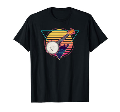 Futuristic Synthwave Vaporwave Banjo Player T-Shirt - Graphic Print Unisex - T-Shirt, Sweatshirt, Hoodie