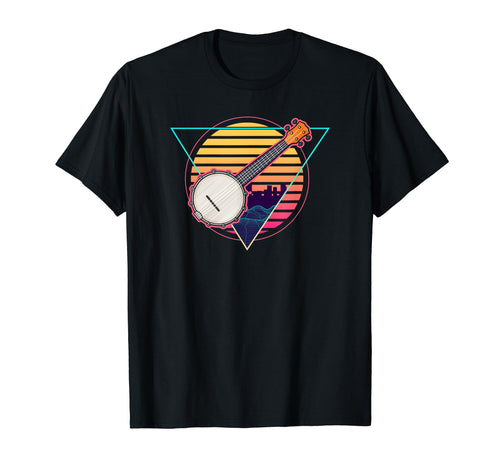 Futuristic Synthwave Vaporwave Banjo Player T-Shirt - Graphic Print Unisex - T-Shirt, Sweatshirt, Hoodie