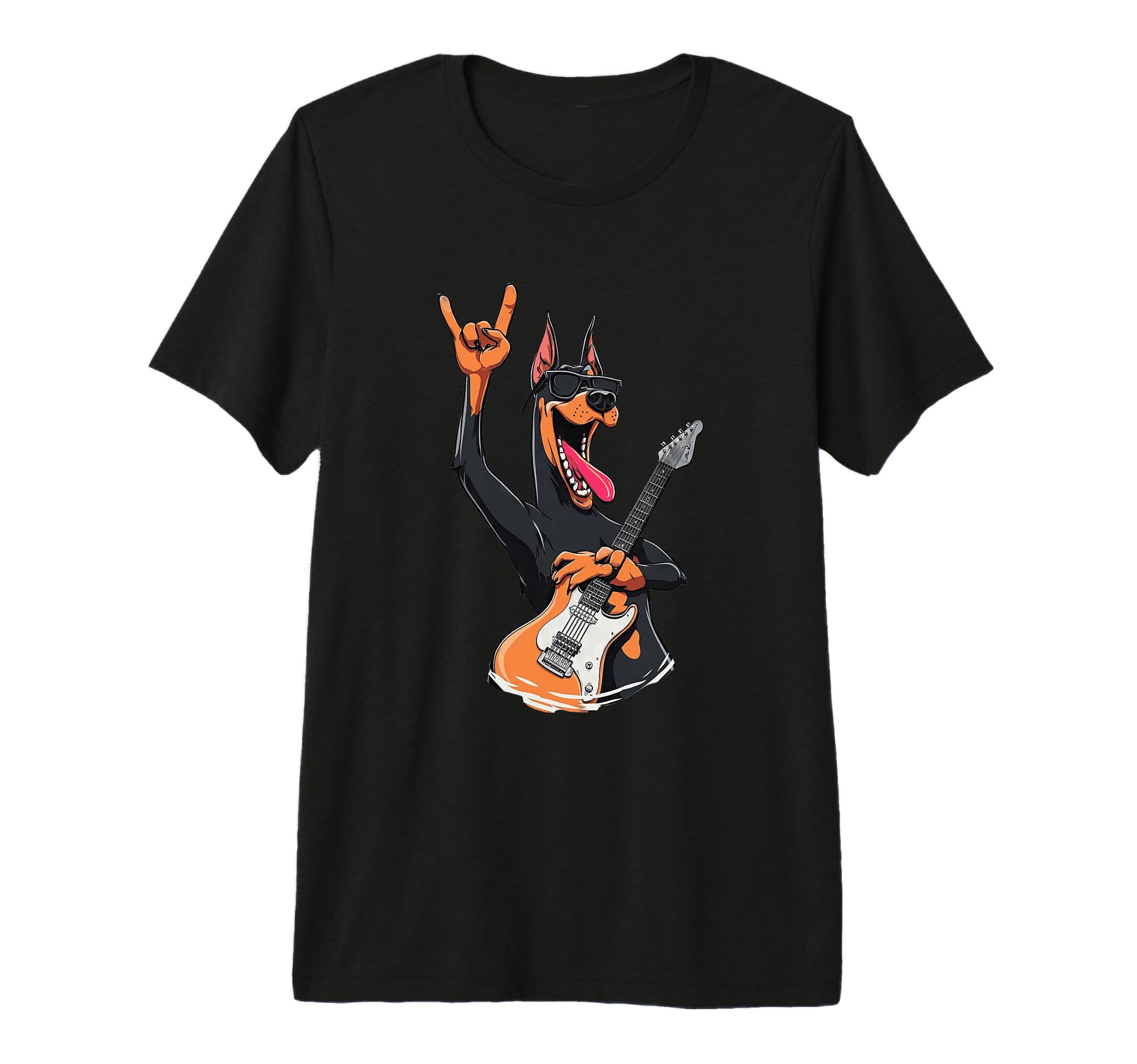 Doberman Rock Music Guitar Player Funny T-Shirt - Trendy Graphic Men Women - T-Shirt, Sweatshirt, Hoodie