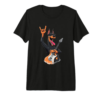 Doberman Rock Music Guitar Player Funny T-Shirt - Trendy Graphic Men Women - T-Shirt, Sweatshirt, Hoodie