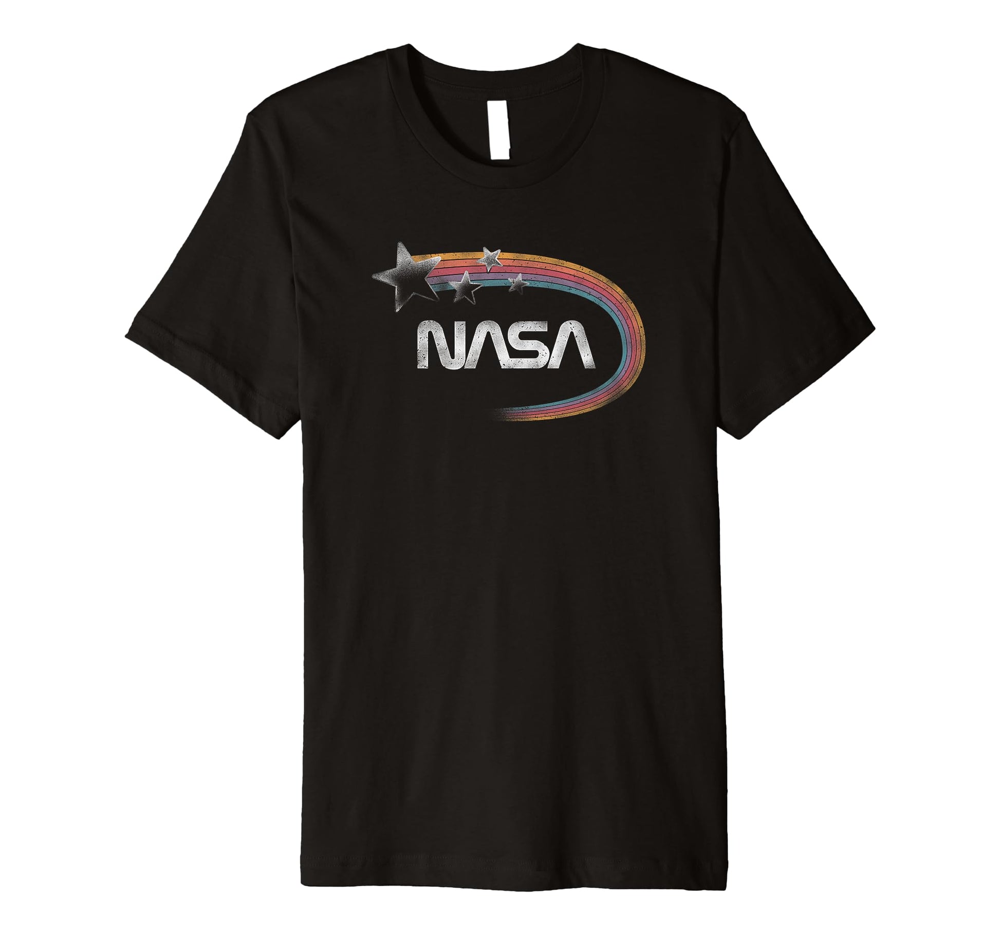 Nasa Faded Rainbow Stars White Worm T-Shirt - Custom Art Print for Adults - T-Shirt, Sweatshirt, Hoodie