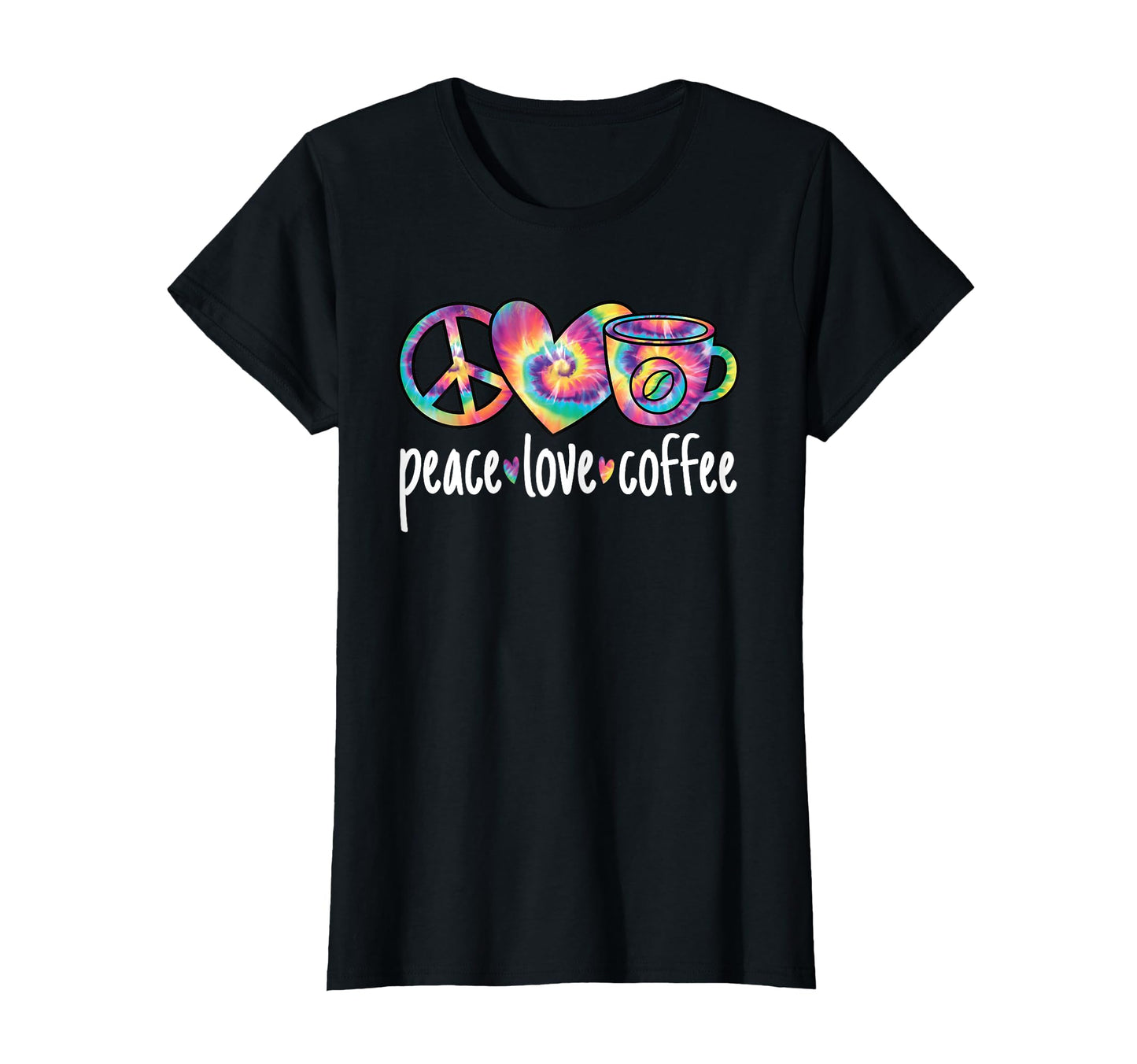 Peace Love Coffee Colorful Coffee Lover T-Shirt - Unique Graphic for Adults - T-Shirt, Sweatshirt, Hoodie