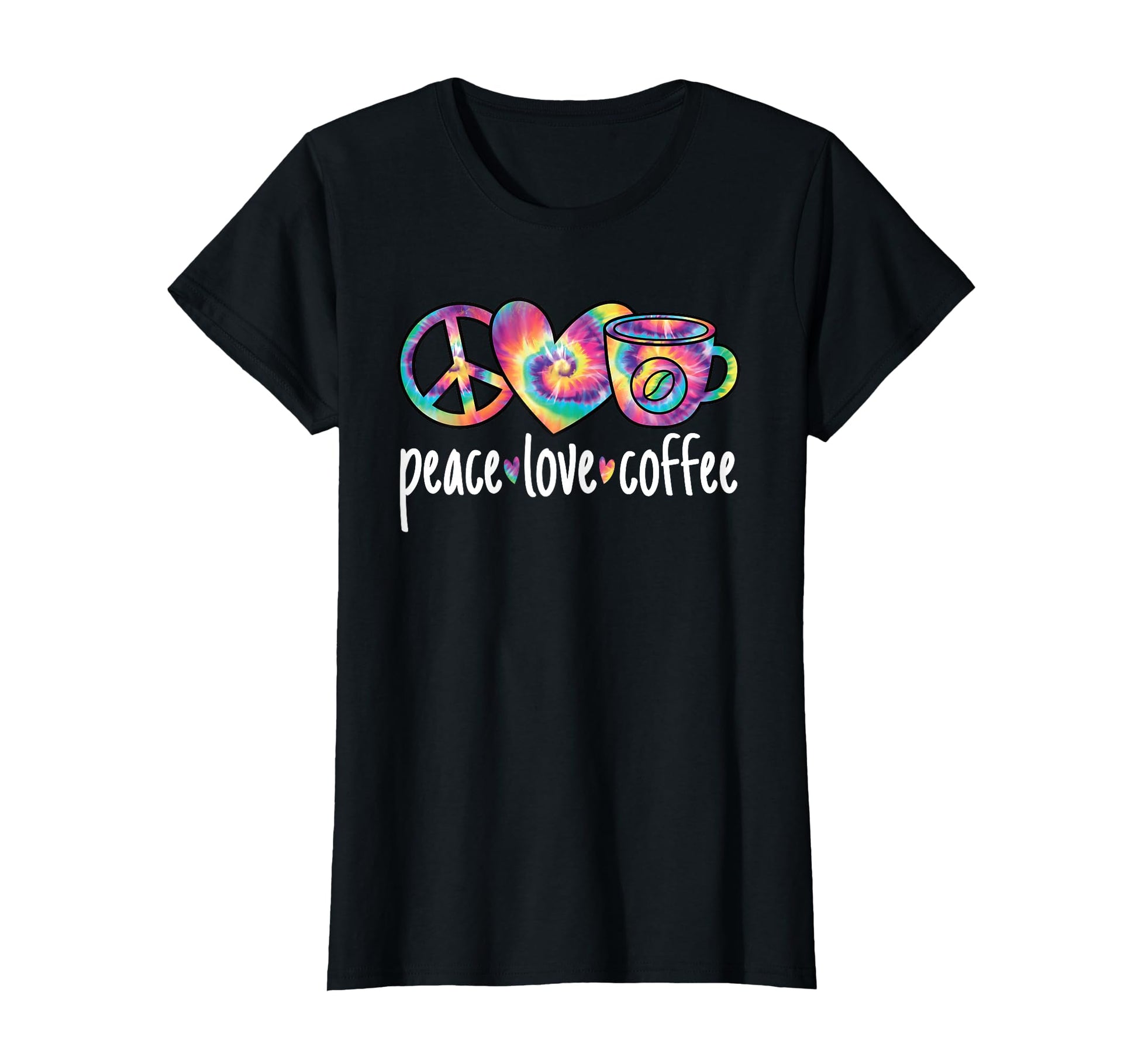 Peace Love Coffee Colorful Coffee Lover T-Shirt - Unique Graphic for Adults - T-Shirt, Sweatshirt, Hoodie
