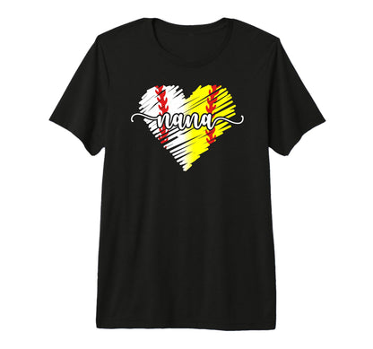 Baseball Softball Nana Heart T-Shirt - Streetwear Style for Adults - T-Shirt, Sweatshirt, Hoodie