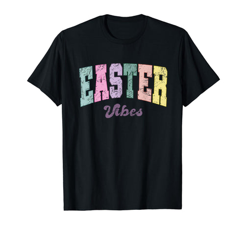 Easter Vibes Varsity Distressed Spring T-Shirt - Novelty Apparel Unisex - T-Shirt, Sweatshirt, Hoodie