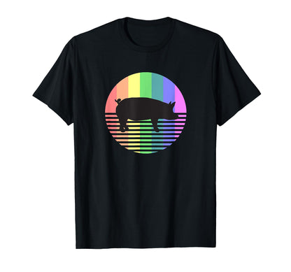 Pig Gay Pride 80S Rainbow Pig T-Shirt - Casual Everyday Wear Men Women - T-Shirt, Sweatshirt, Hoodie