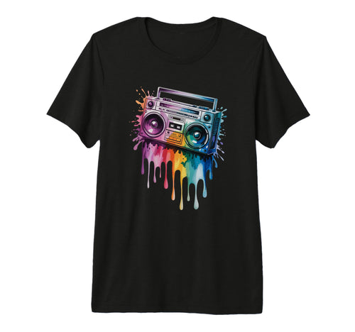 Splash Art Boombox Old School 80S Music T-Shirt - Graphic Print for Adults - T-Shirt, Sweatshirt, Hoodie